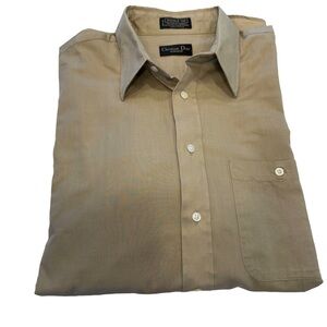 VTG Christian Dior Monsieur Men’s Button Down Shirt Khaki USA Sz 16.5 32-33 EUC